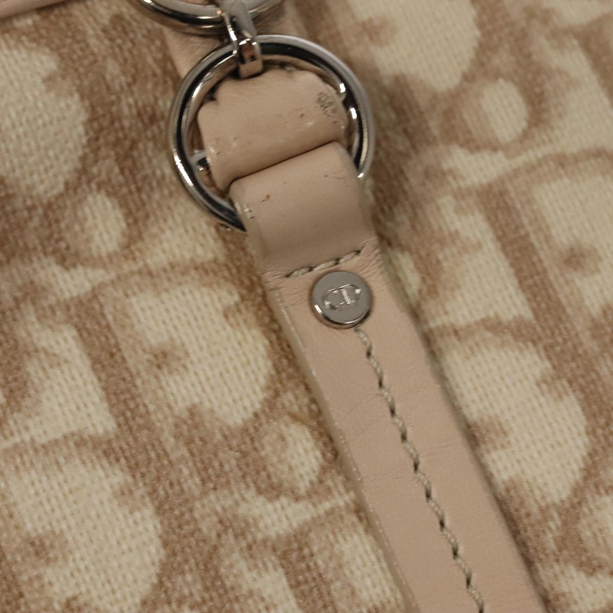 Christian Dior Trotter Canvas Romantic Shoulder Bag PVC Beige Silver Auth 105054