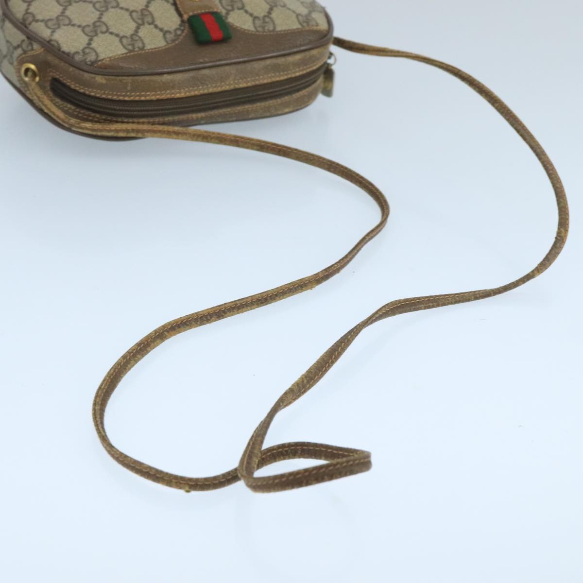 GUCCI GG Supreme Web Sherry Line Shoulder Bag PVC Beige 89 02 066 Auth 105088