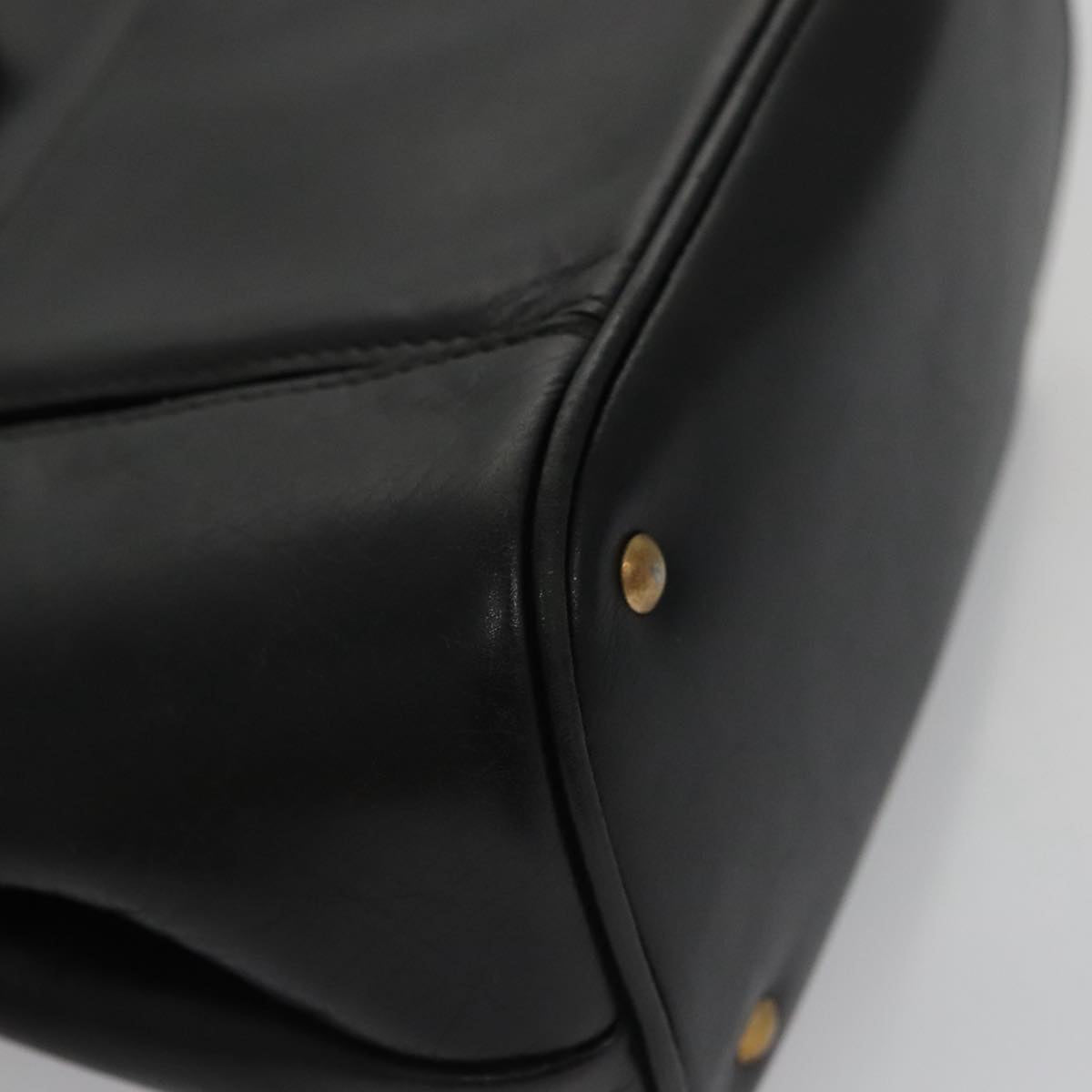 CELINE Shoulder Bag Leather Black Gold Auth 105175
