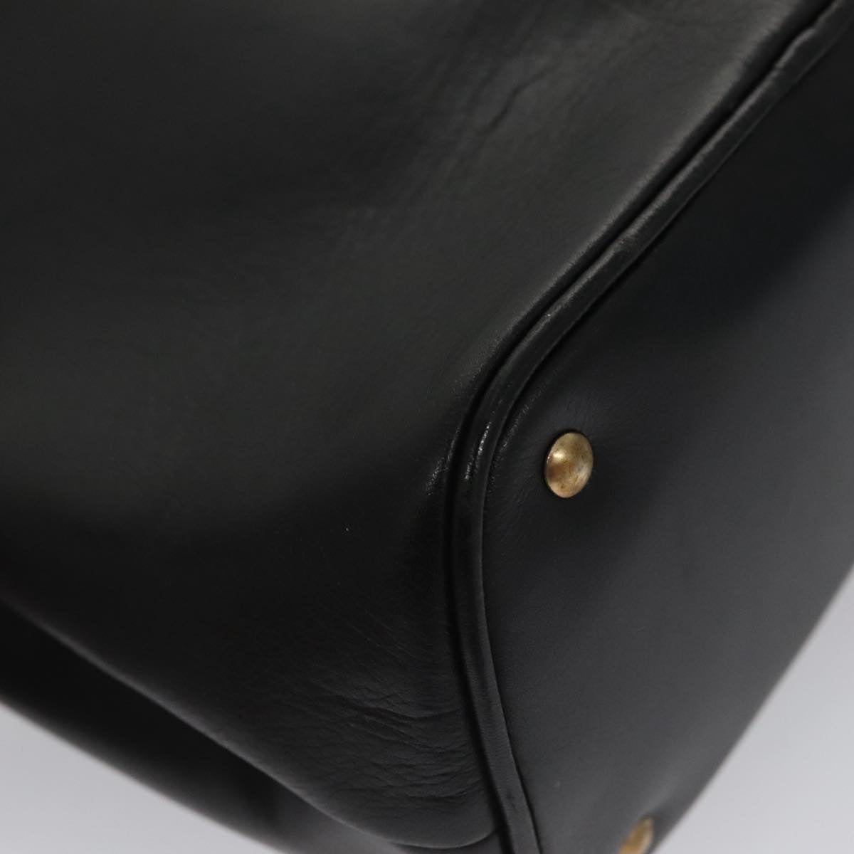 CELINE Shoulder Bag Leather Black Gold Auth 105175
