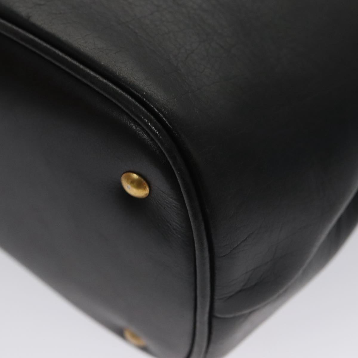 CELINE Shoulder Bag Leather Black Gold Auth 105175