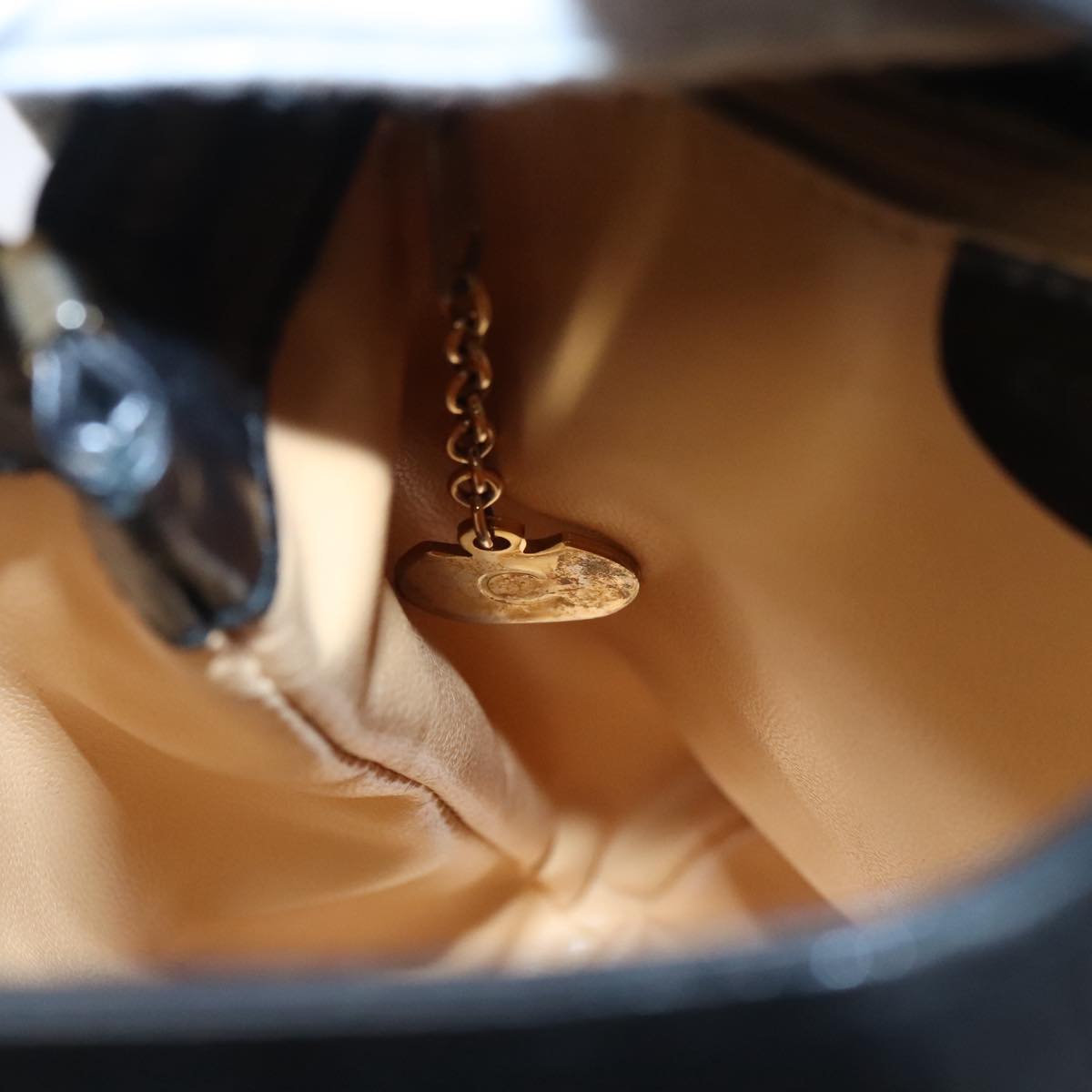 CELINE Shoulder Bag Leather Black Gold Auth 105175