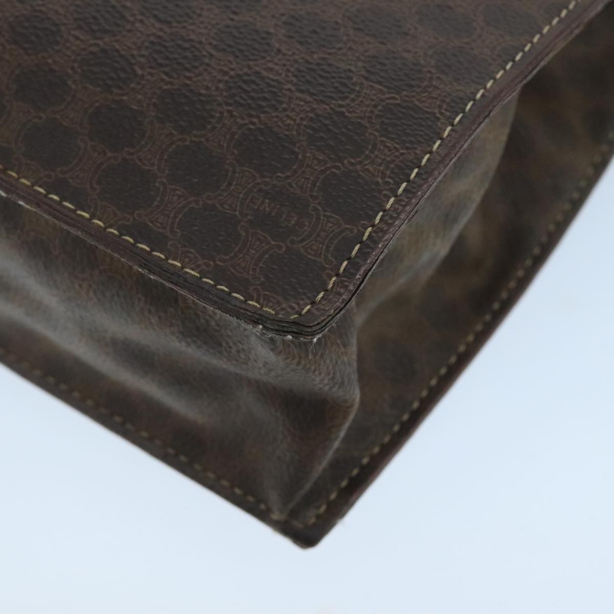 CELINE Macadam Canvas Hand Bag PVC Leather 2way Brown Gold Auth 105267