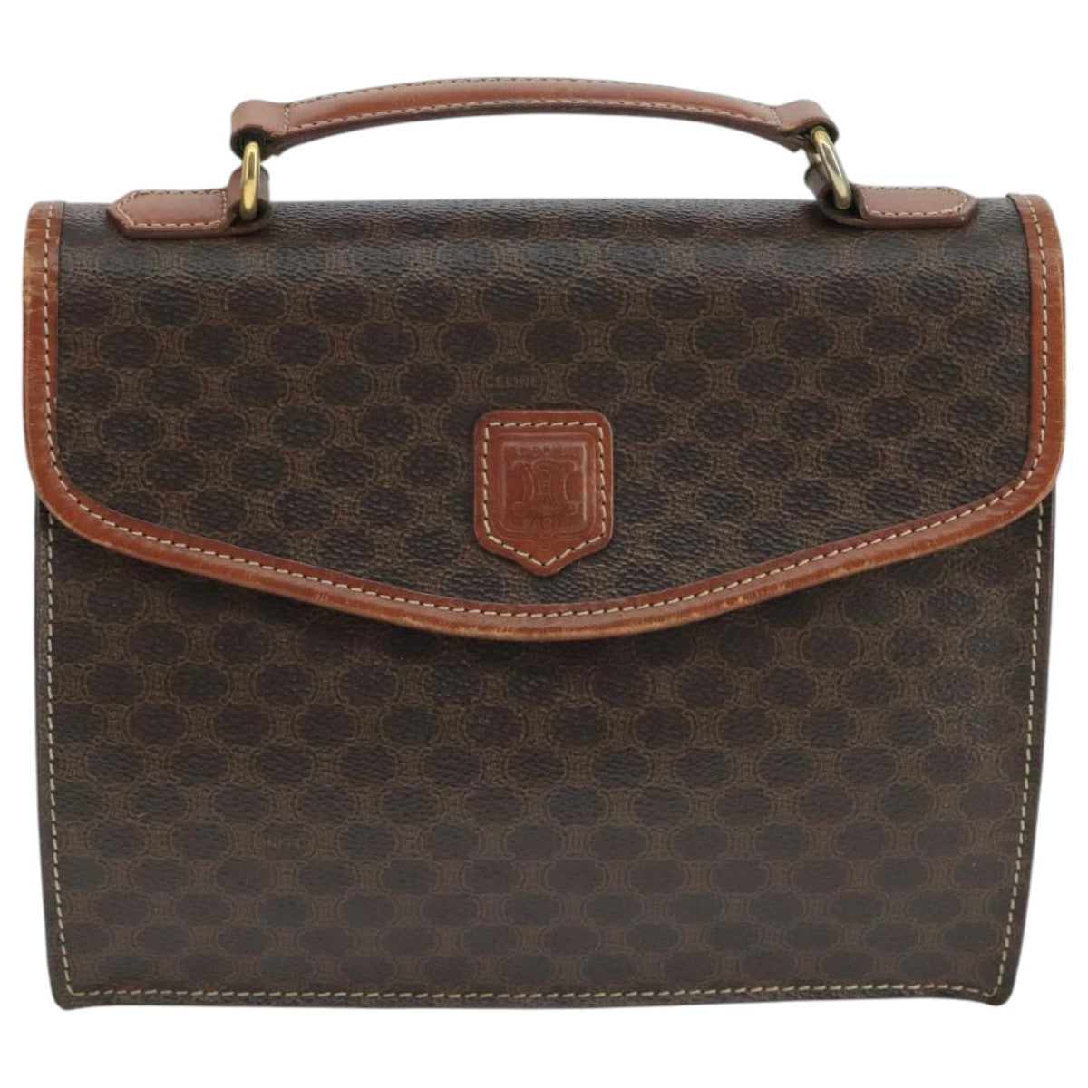 CELINE Macadam Canvas Hand Bag PVC Leather 2way Brown Gold Auth 105267
