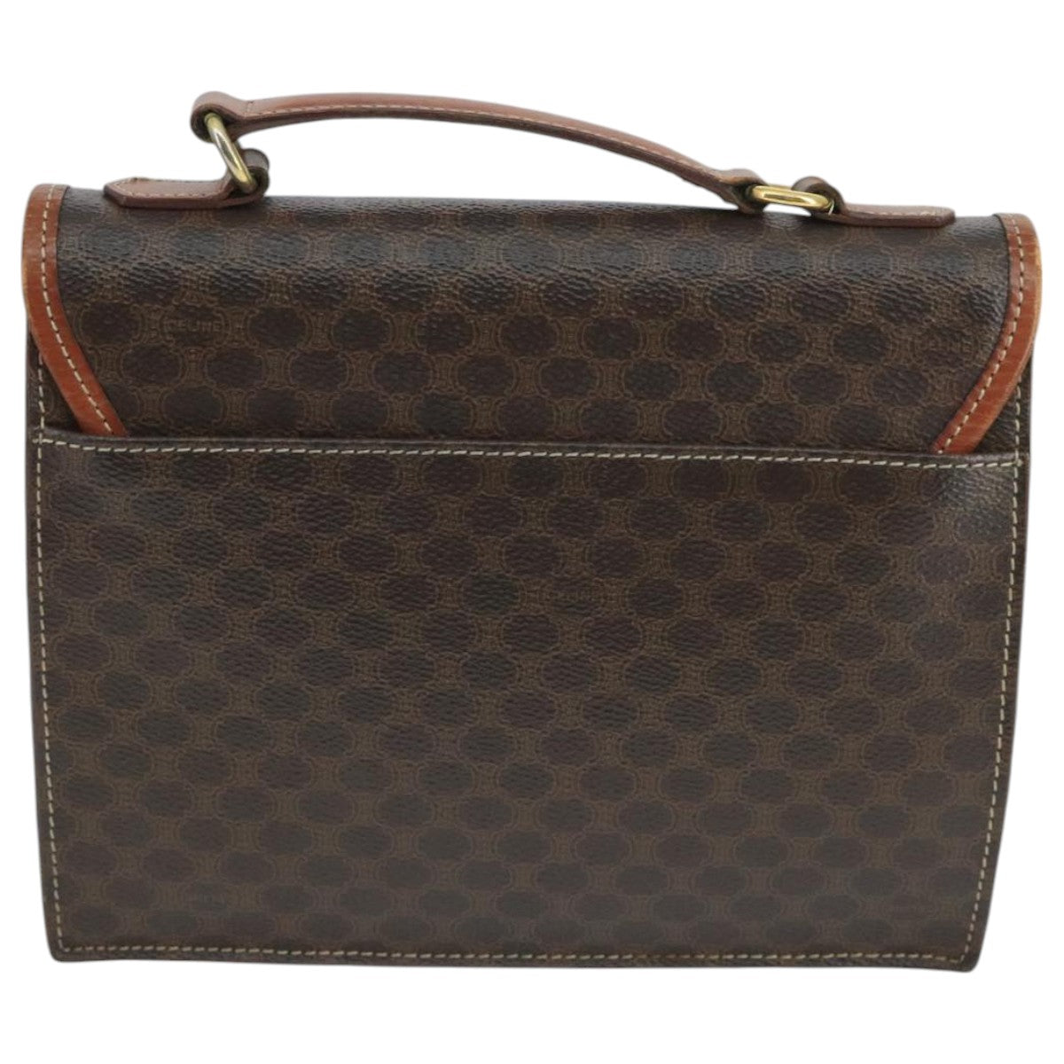 CELINE Macadam Canvas Hand Bag PVC Leather 2way Brown Gold Auth 105267