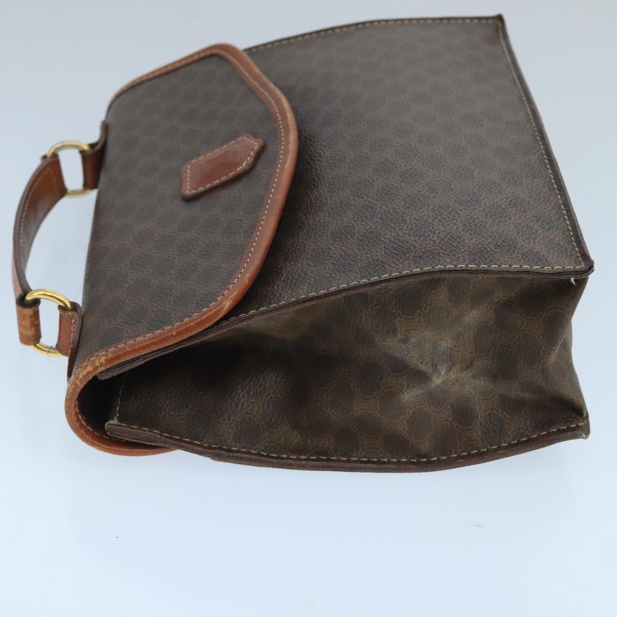 CELINE Macadam Canvas Hand Bag PVC Leather 2way Brown Gold Auth 105267