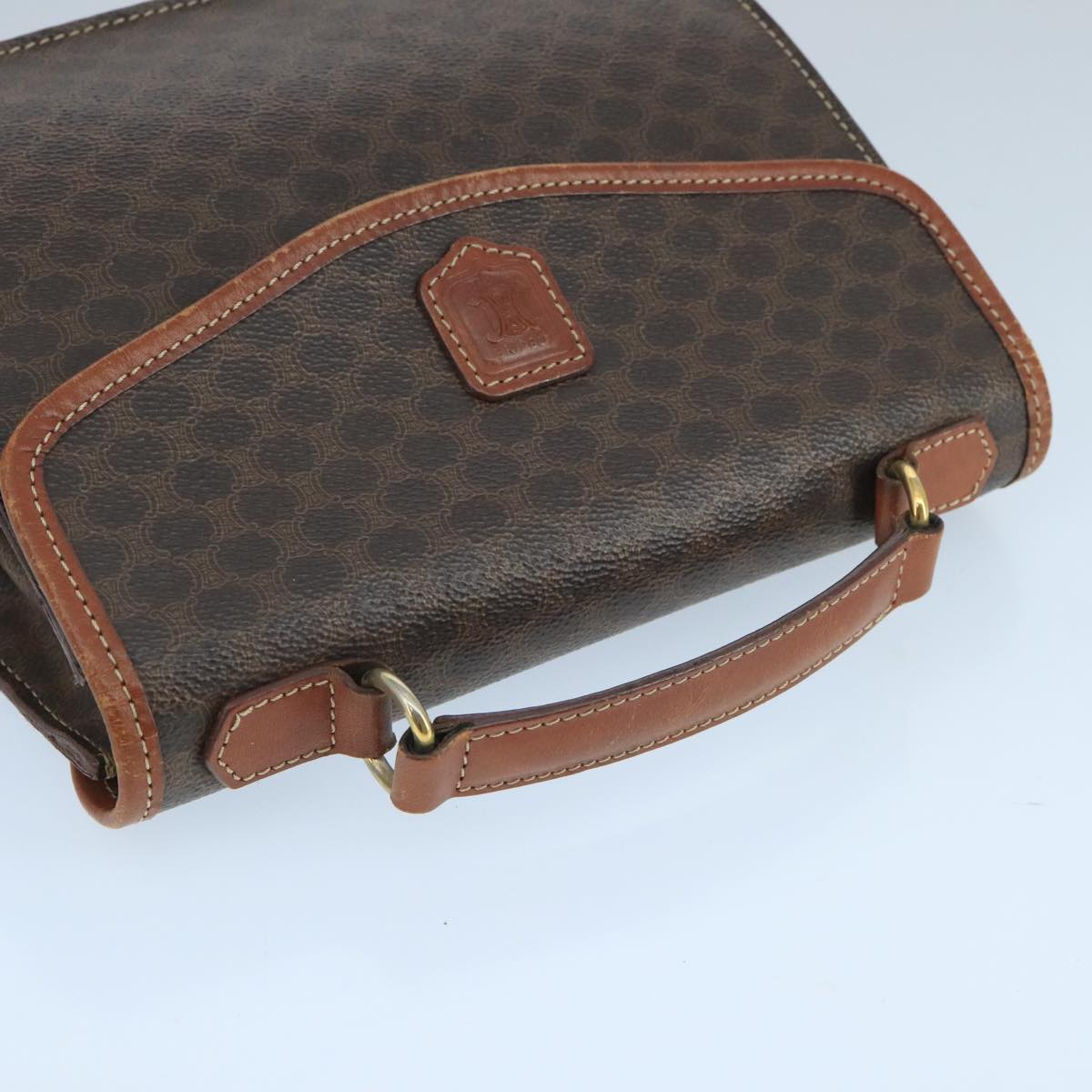 CELINE Macadam Canvas Hand Bag PVC Leather 2way Brown Gold Auth 105267