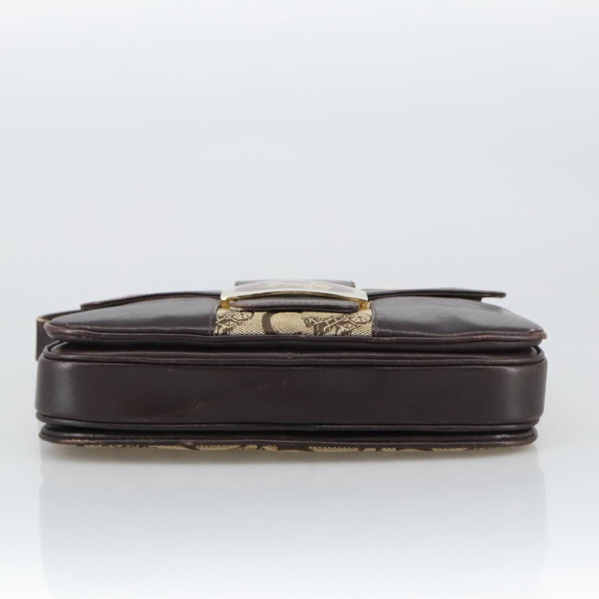 CELINE C Sulky Shoulder Bag Canvas Leather Beige Brown Gold Auth 105314