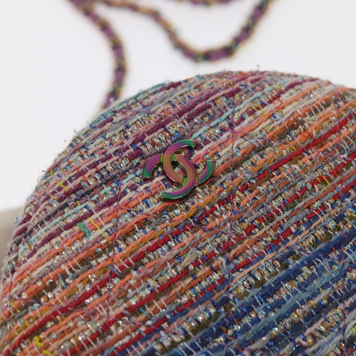 CHANEL Chain Shoulder Bag Tweed Rainbow CC Auth 105332SV