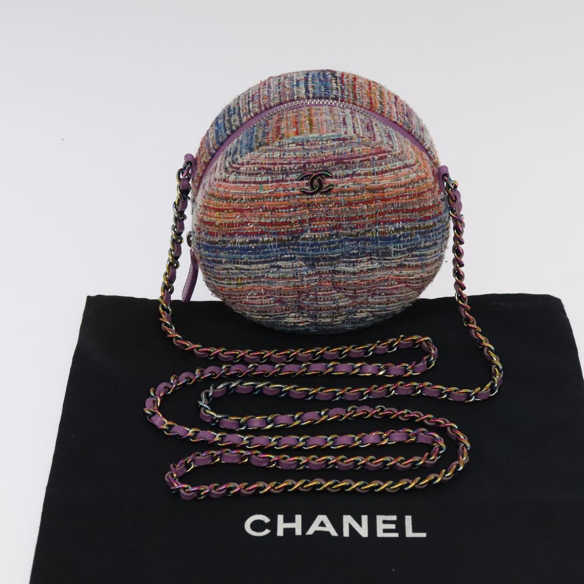 CHANEL Chain Shoulder Bag Tweed Rainbow CC Auth 105332SV