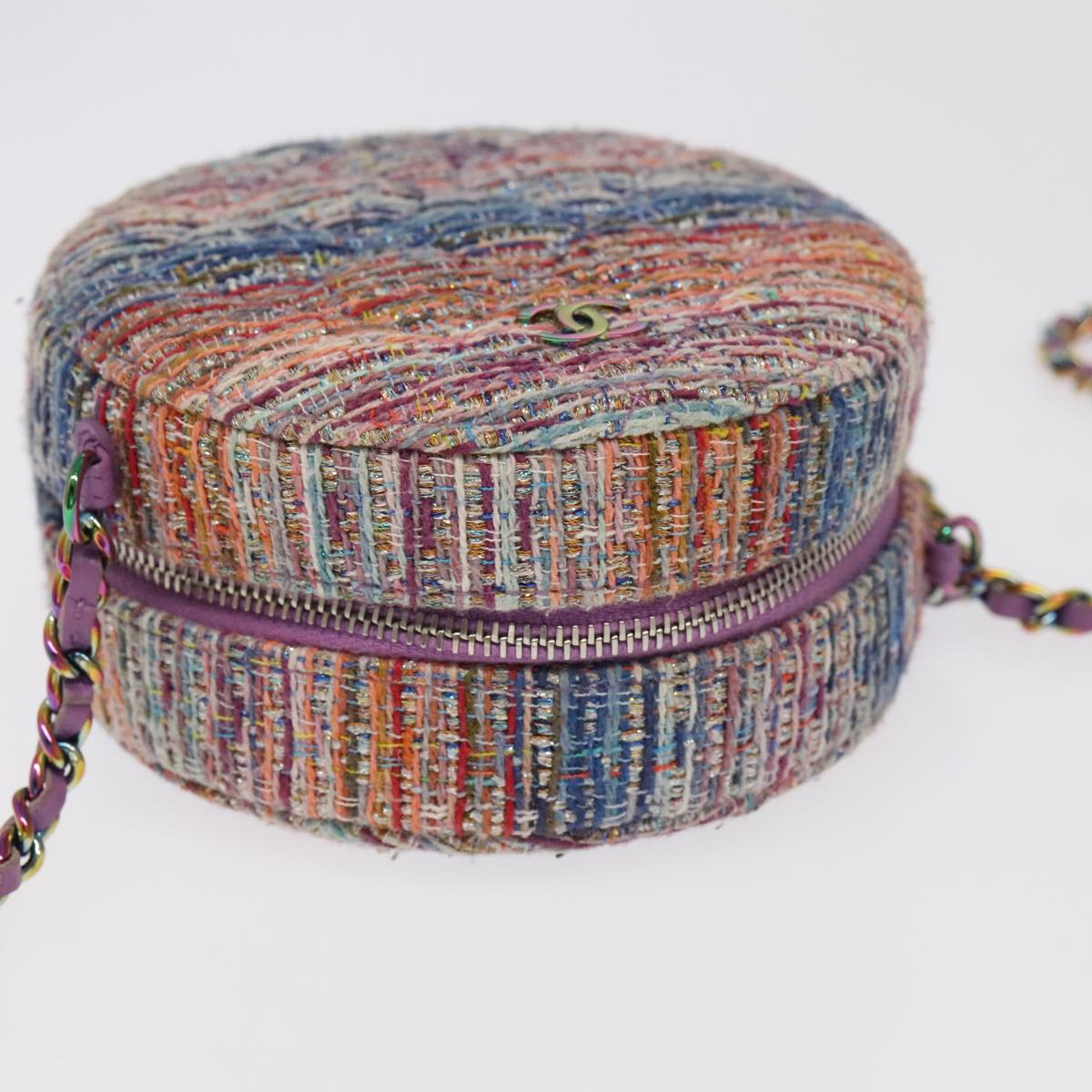 CHANEL Chain Shoulder Bag Tweed Rainbow CC Auth 105332SV