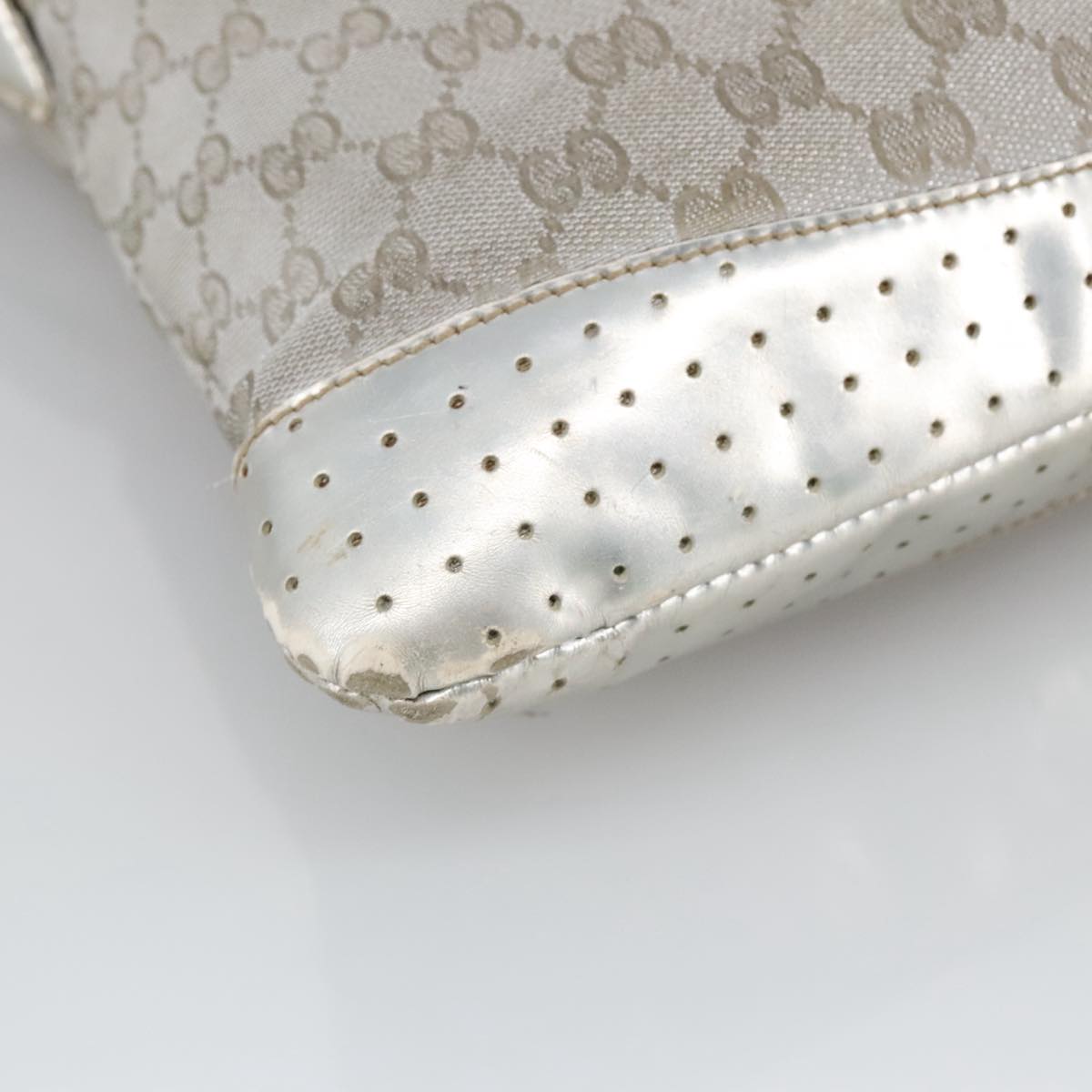 GUCCI GG Canvas Sherry Line Shoulder Bag Blue Silver gray 145857 Auth 105354
