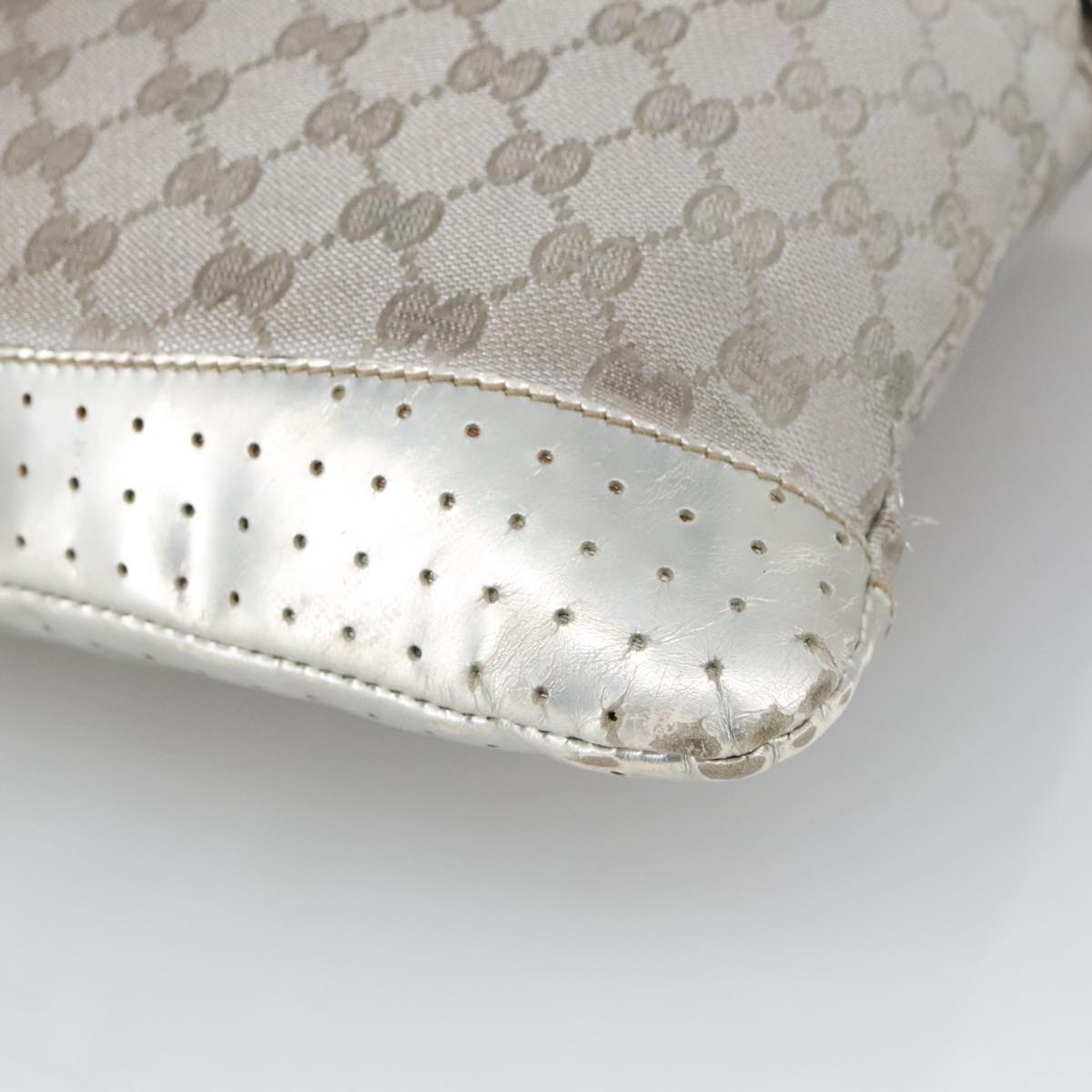GUCCI GG Canvas Sherry Line Shoulder Bag Blue Silver gray 145857 Auth 105354