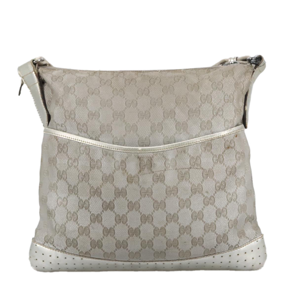 GUCCI GG Canvas Sherry Line Shoulder Bag Blue Silver gray 145857 Auth 105354