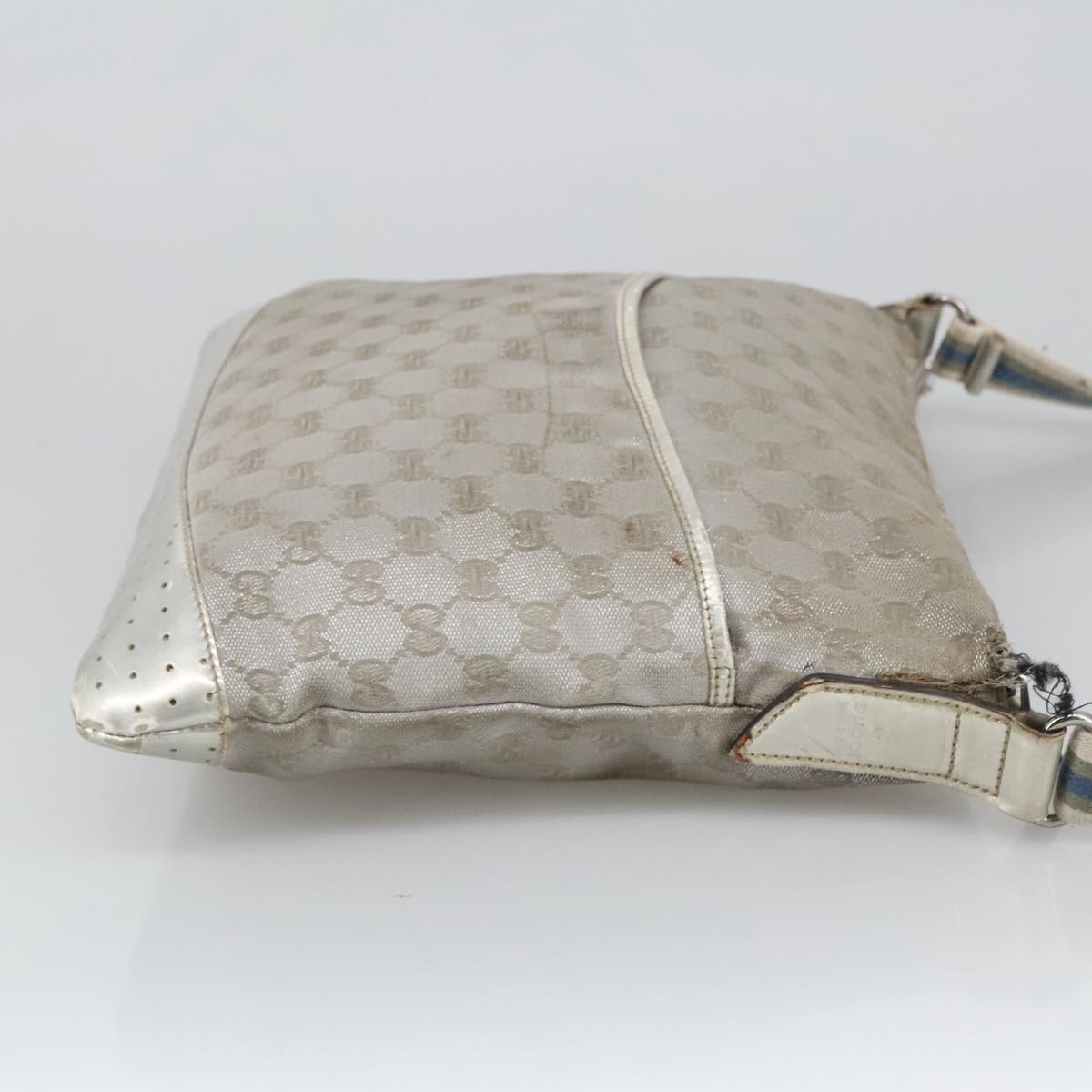 GUCCI GG Canvas Sherry Line Shoulder Bag Blue Silver gray 145857 Auth 105354