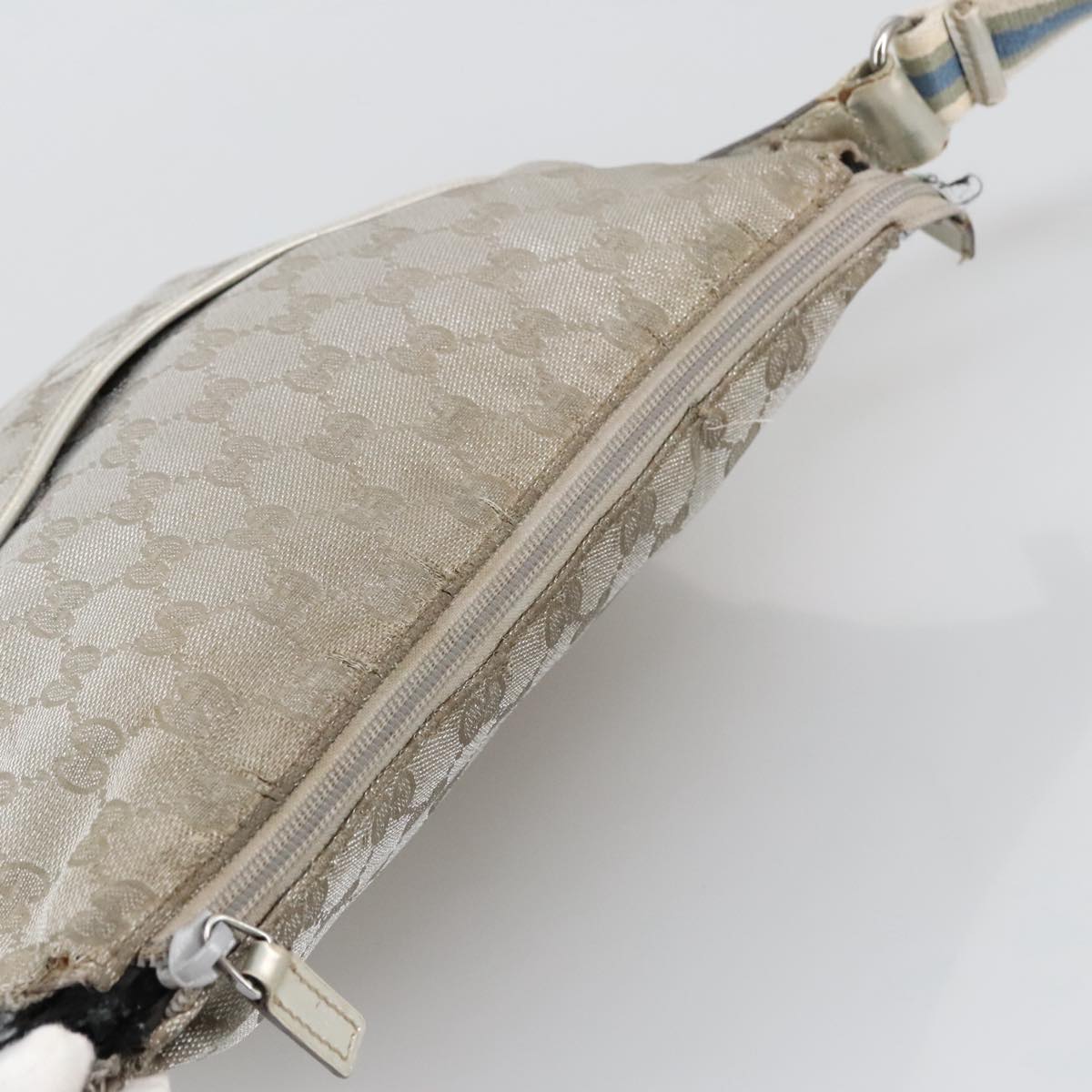 GUCCI GG Canvas Sherry Line Shoulder Bag Blue Silver gray 145857 Auth 105354