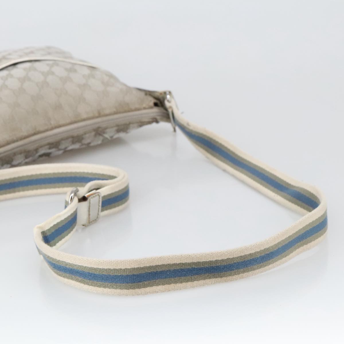 GUCCI GG Canvas Sherry Line Shoulder Bag Blue Silver gray 145857 Auth 105354