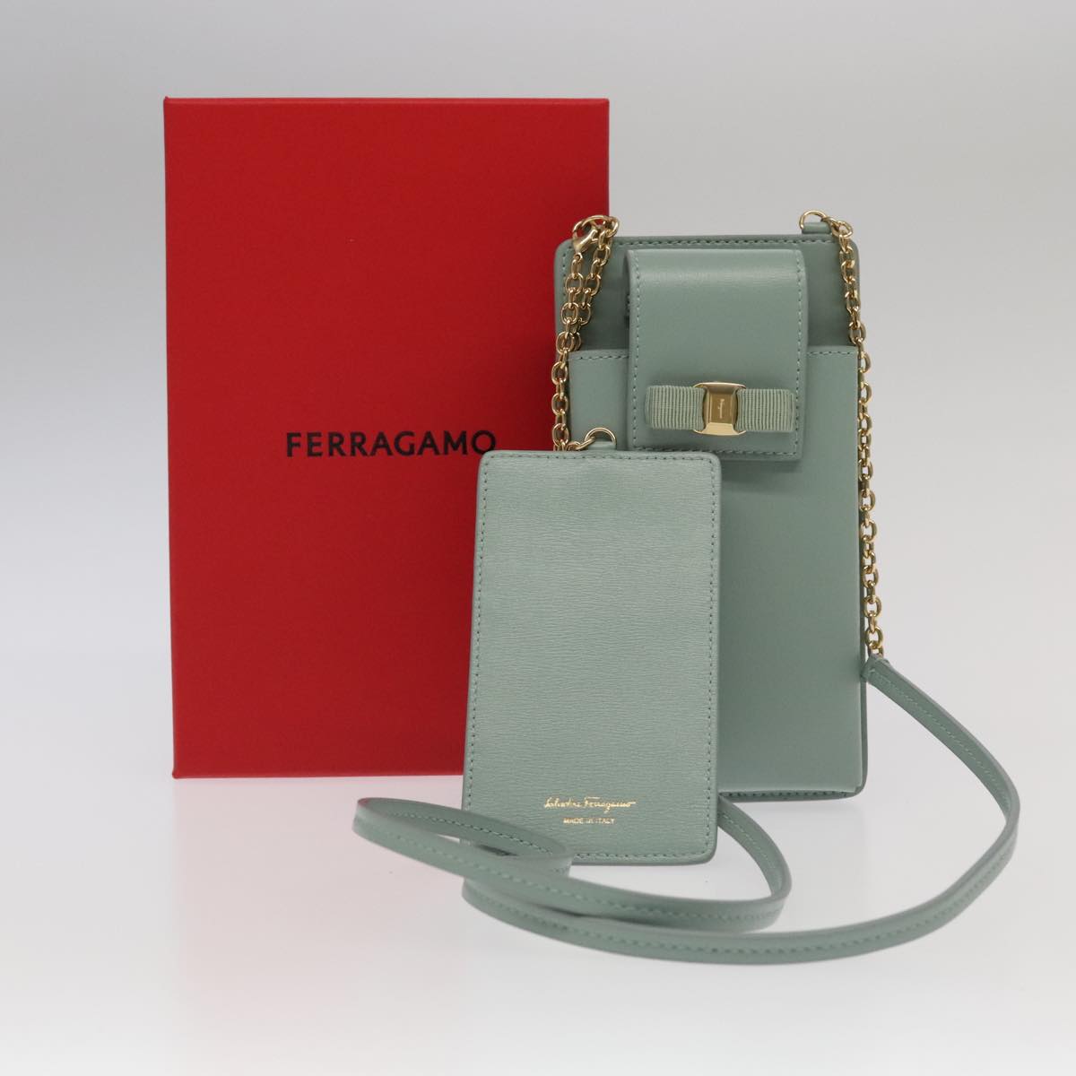 Salvatore Ferragamo Smartphone Holder Shoulder Bag Leather Blue Auth 105369V