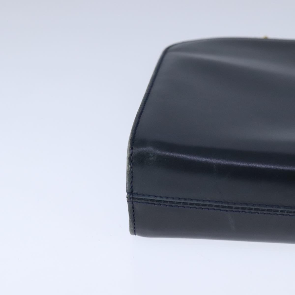 Salvatore Ferragamo Gancini Chain Shoulder Bag Leather Navy Gold Auth 105376