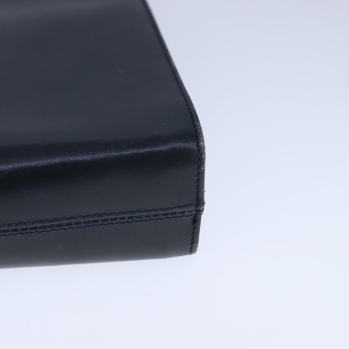 Salvatore Ferragamo Gancini Chain Shoulder Bag Leather Navy Gold Auth 105376