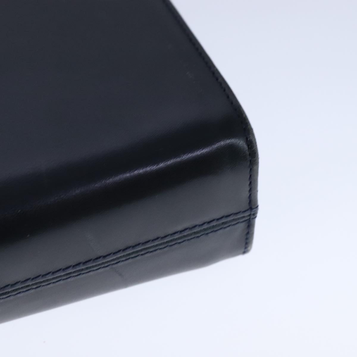 Salvatore Ferragamo Gancini Chain Shoulder Bag Leather Navy Gold Auth 105376