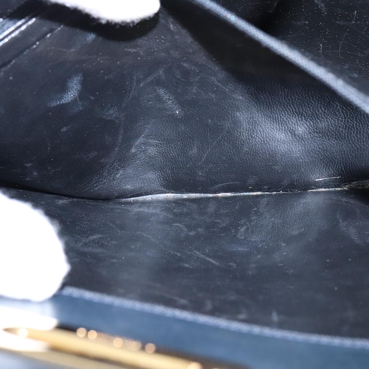 Salvatore Ferragamo Gancini Chain Shoulder Bag Leather Navy Gold Auth 105376