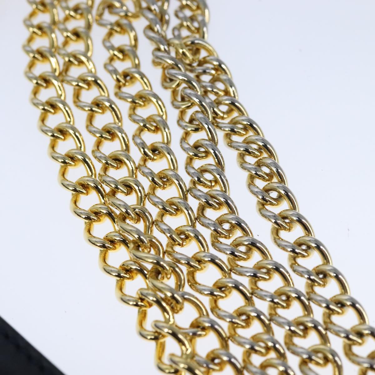 Salvatore Ferragamo Gancini Chain Shoulder Bag Leather Navy Gold Auth 105376