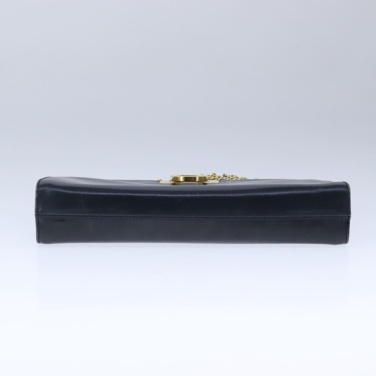 Salvatore Ferragamo Gancini Chain Shoulder Bag Leather Navy Gold Auth 105376