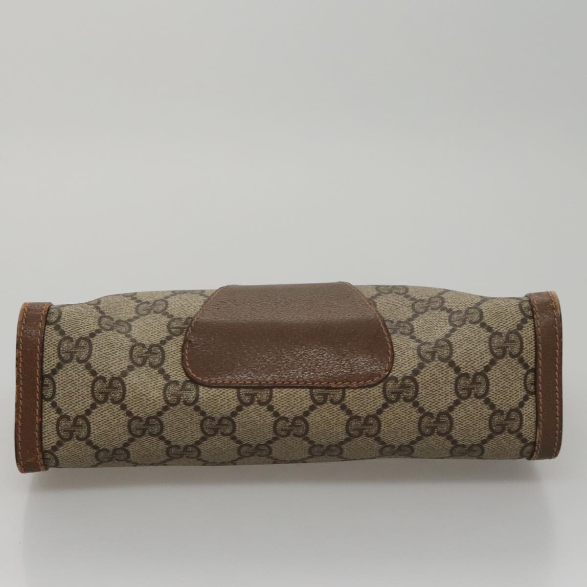 GUCCI GG Supreme Web Sherry Line Clutch Bag PVC Beige Green Red Auth 105381