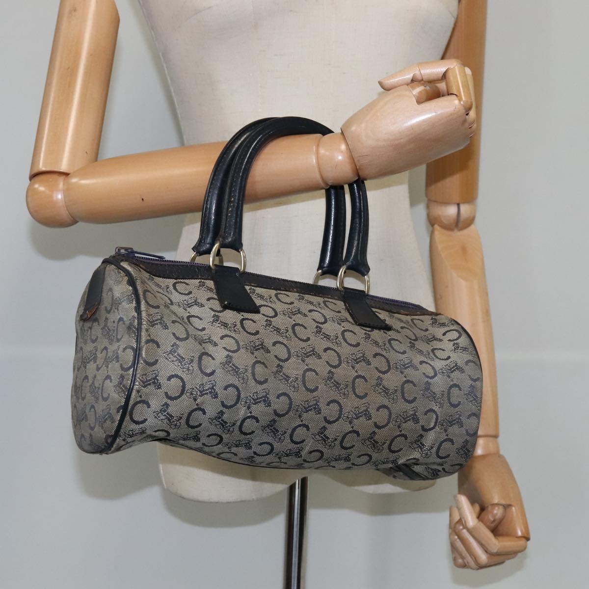 CELINE C Macadam Canvas Hand Bag Navy Auth 105423