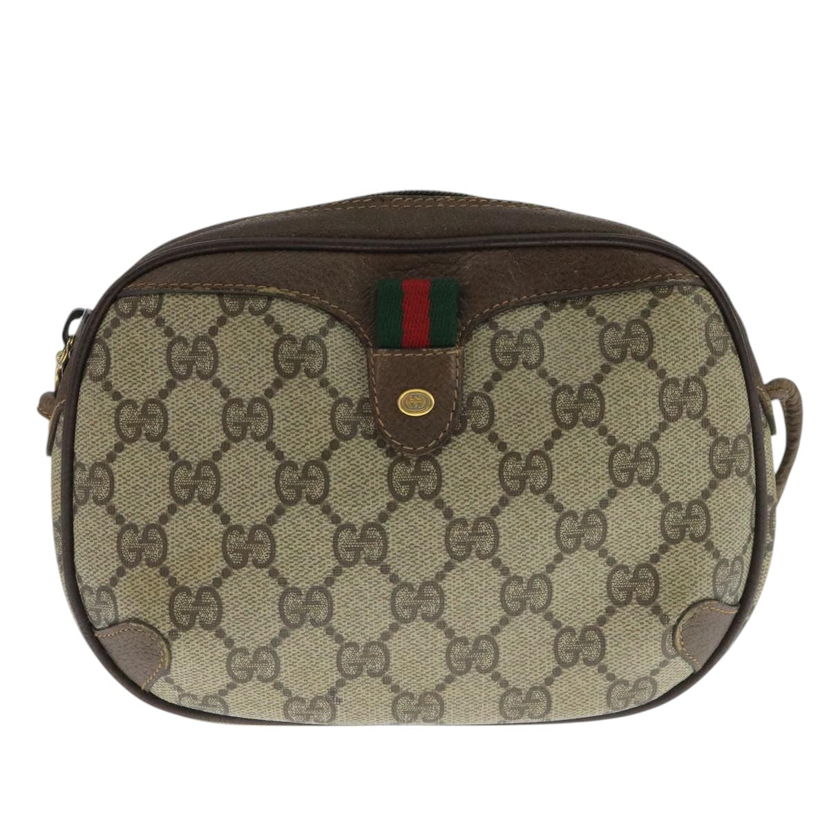 GUCCI Web Sherry Line GG Supreme Shoulder Bag PVC Beige 89 02 066 Auth 105476