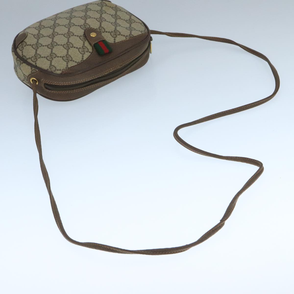 GUCCI Web Sherry Line GG Supreme Shoulder Bag PVC Beige 89 02 066 Auth 105476