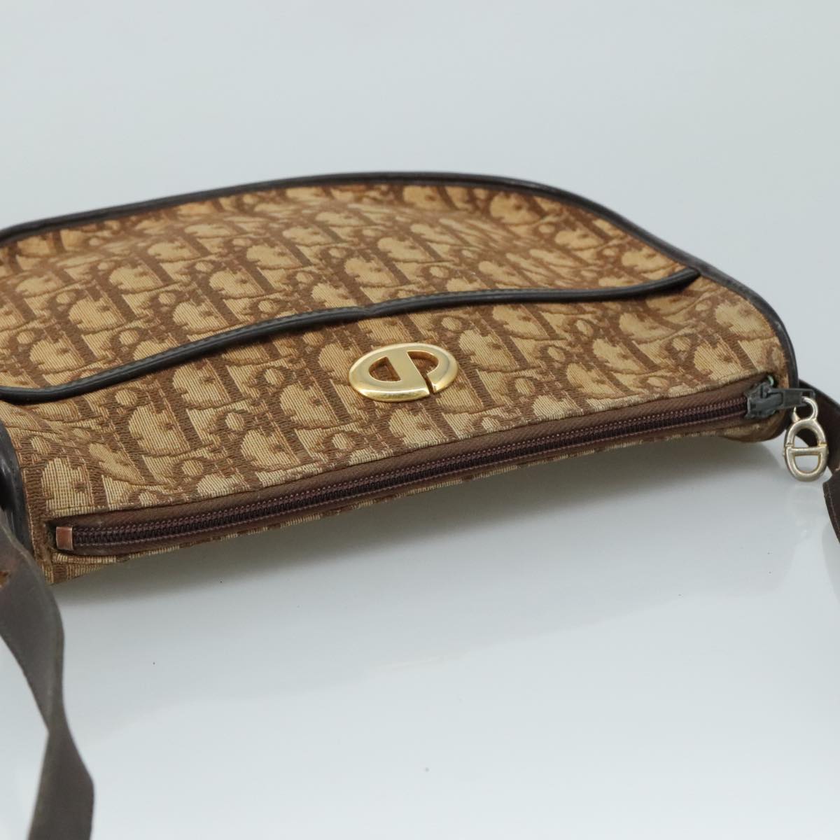 Christian Dior Trotter Canvas Shoulder Bag Brown Auth 105487