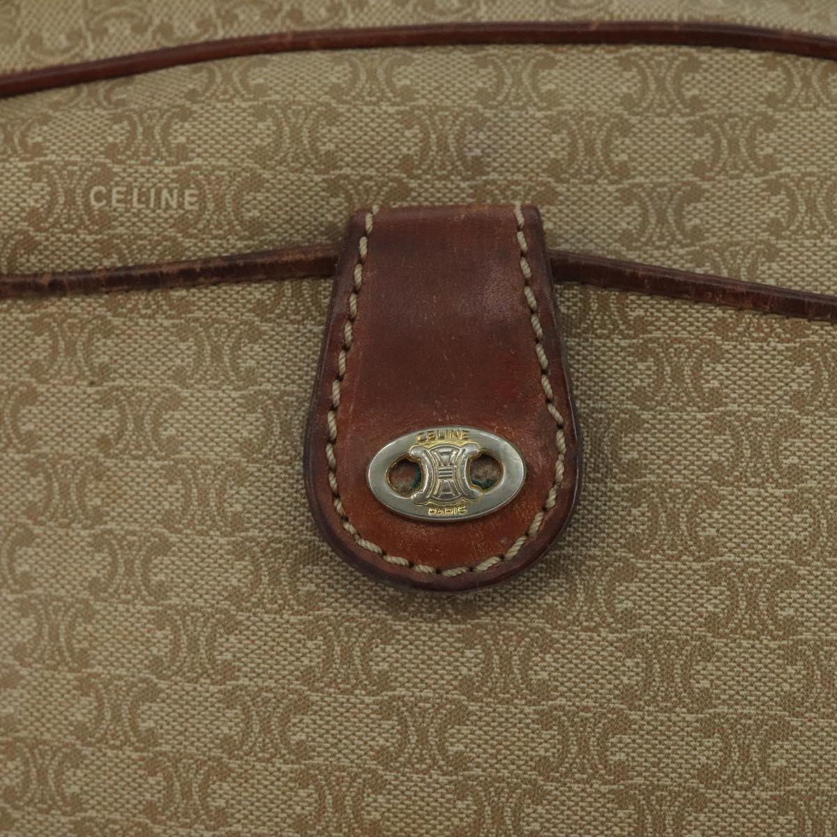 CELINE Macadam Canvas Shoulder Bag Beige Auth 105489