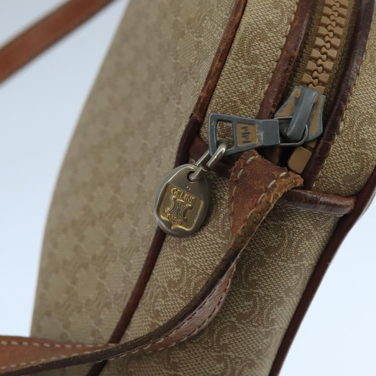 CELINE Macadam Canvas Shoulder Bag Beige Auth 105489