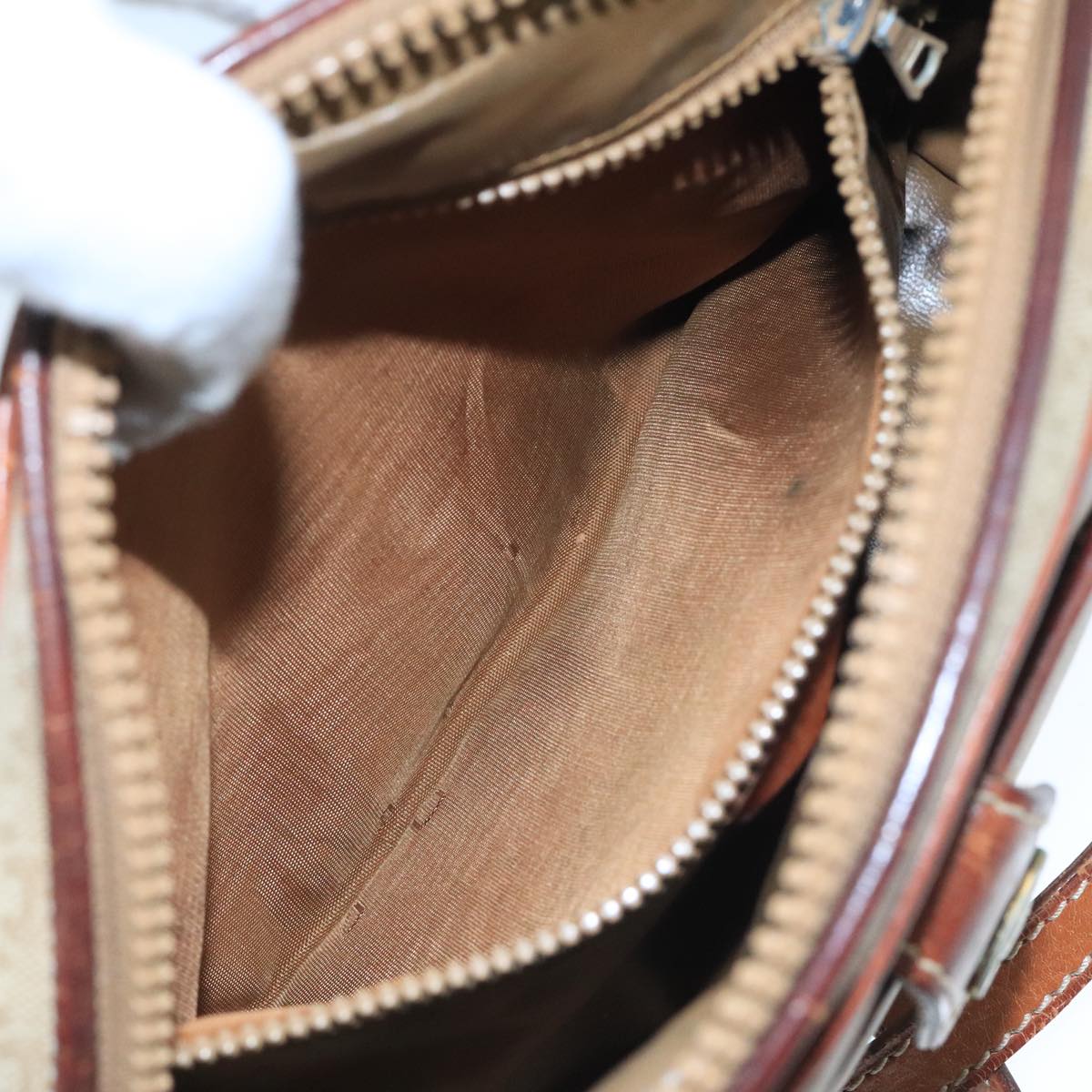 CELINE Macadam Canvas Shoulder Bag Beige Auth 105489