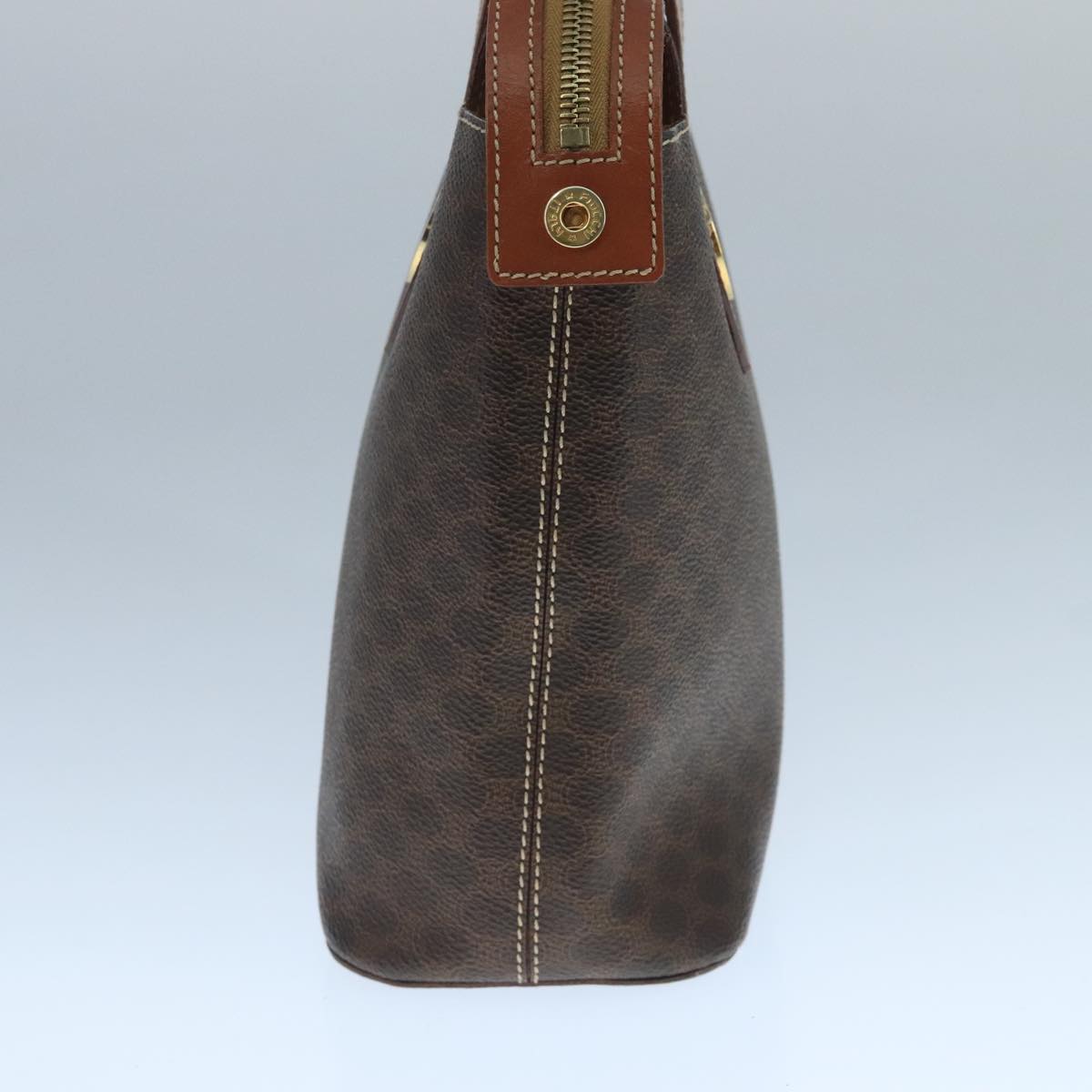 CELINE Macadam Canvas Hand Bag PVC Leather Brown Gold Auth 105491