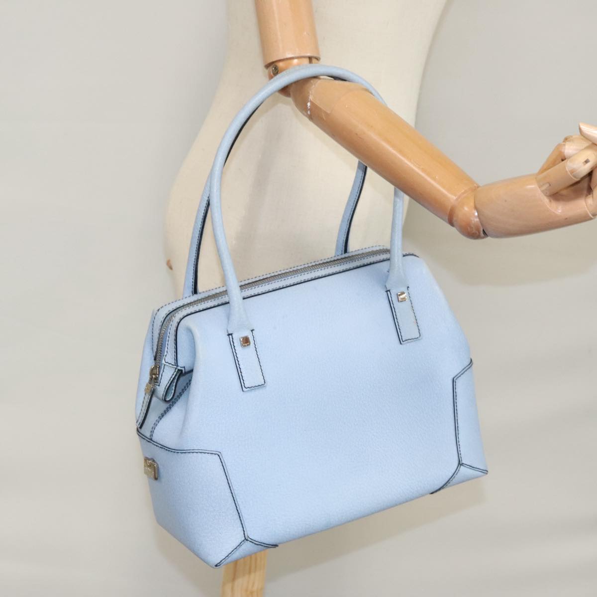 Salvatore Ferragamo Hand Bag Leather Light Blue Auth 105502
