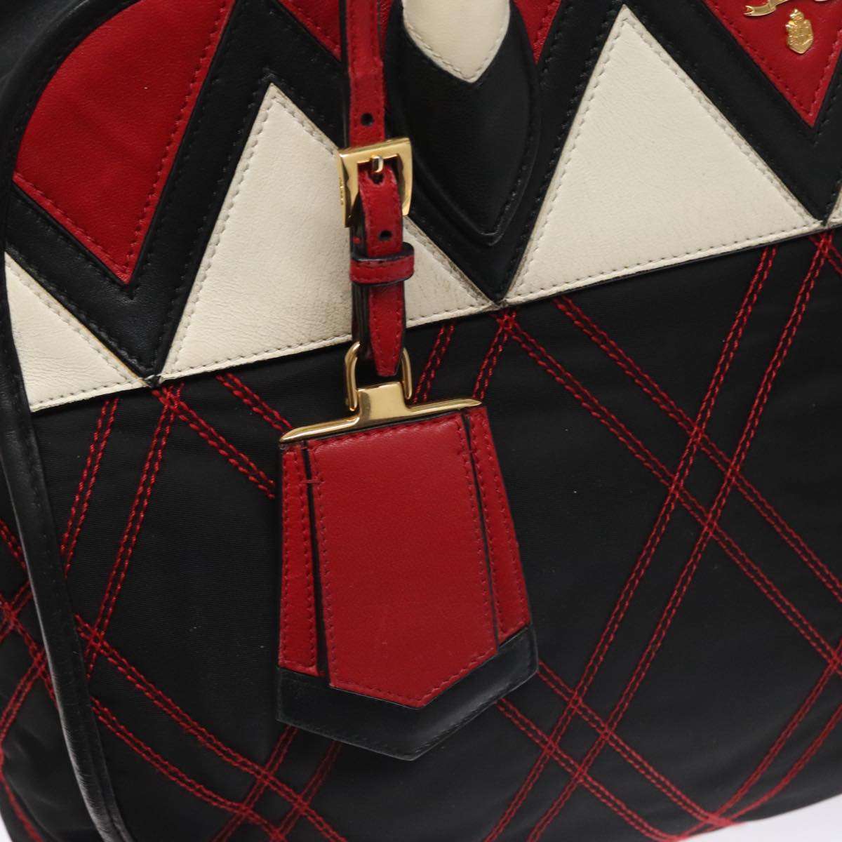 PRADA Hand Bag Nylon Black Red white Auth 105507V
