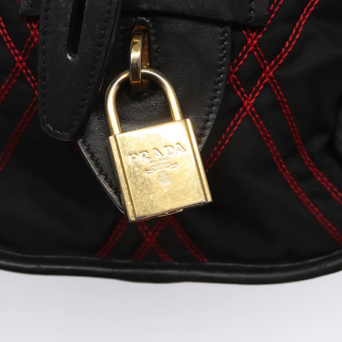 PRADA Hand Bag Nylon Black Red white Auth 105507V