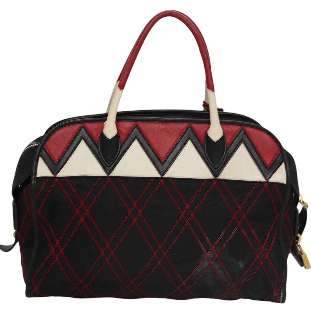 PRADA Hand Bag Nylon Black Red white Auth 105507V