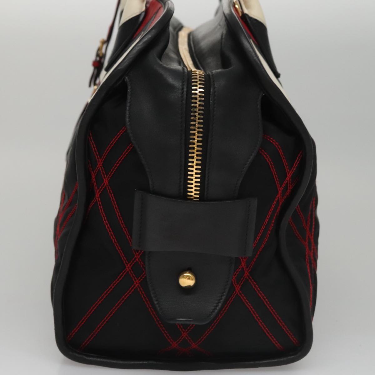PRADA Hand Bag Nylon Black Red white Auth 105507V