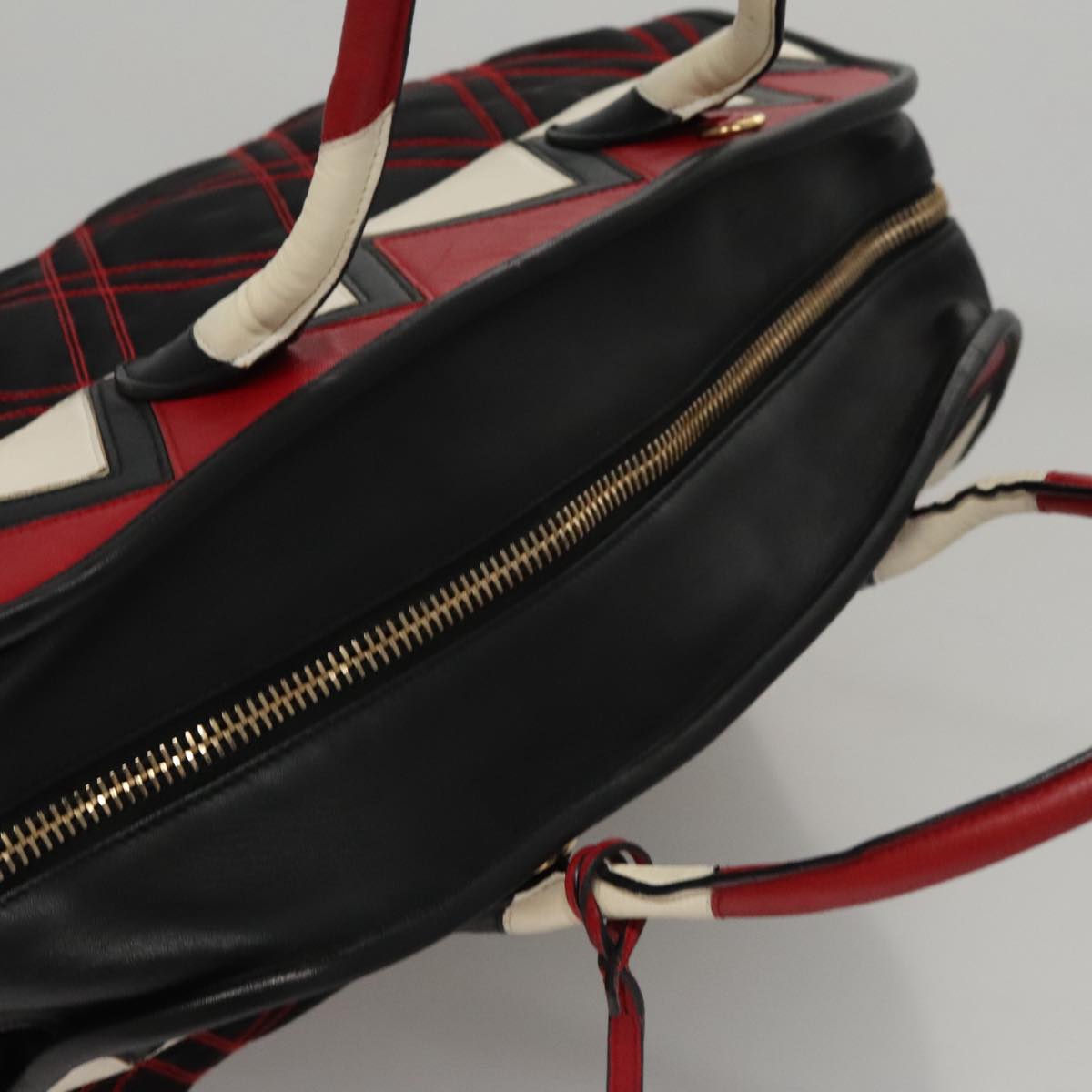 PRADA Hand Bag Nylon Black Red white Auth 105507V