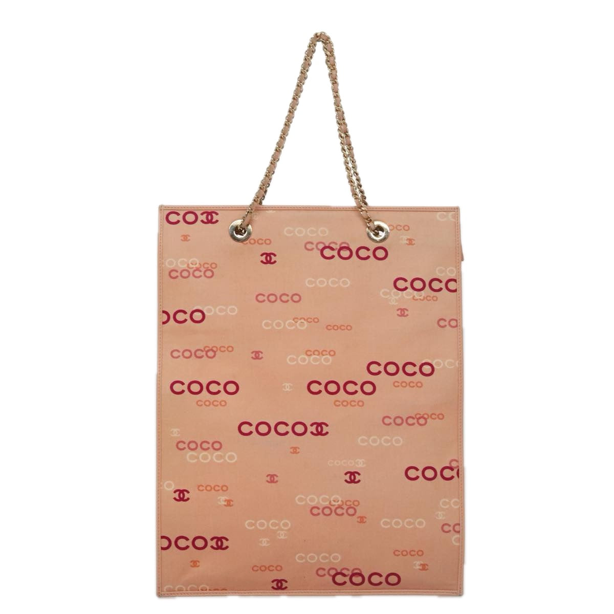 CHANEL Chain COCO Tote Bag Canvas Pink Gold CC Auth 105536