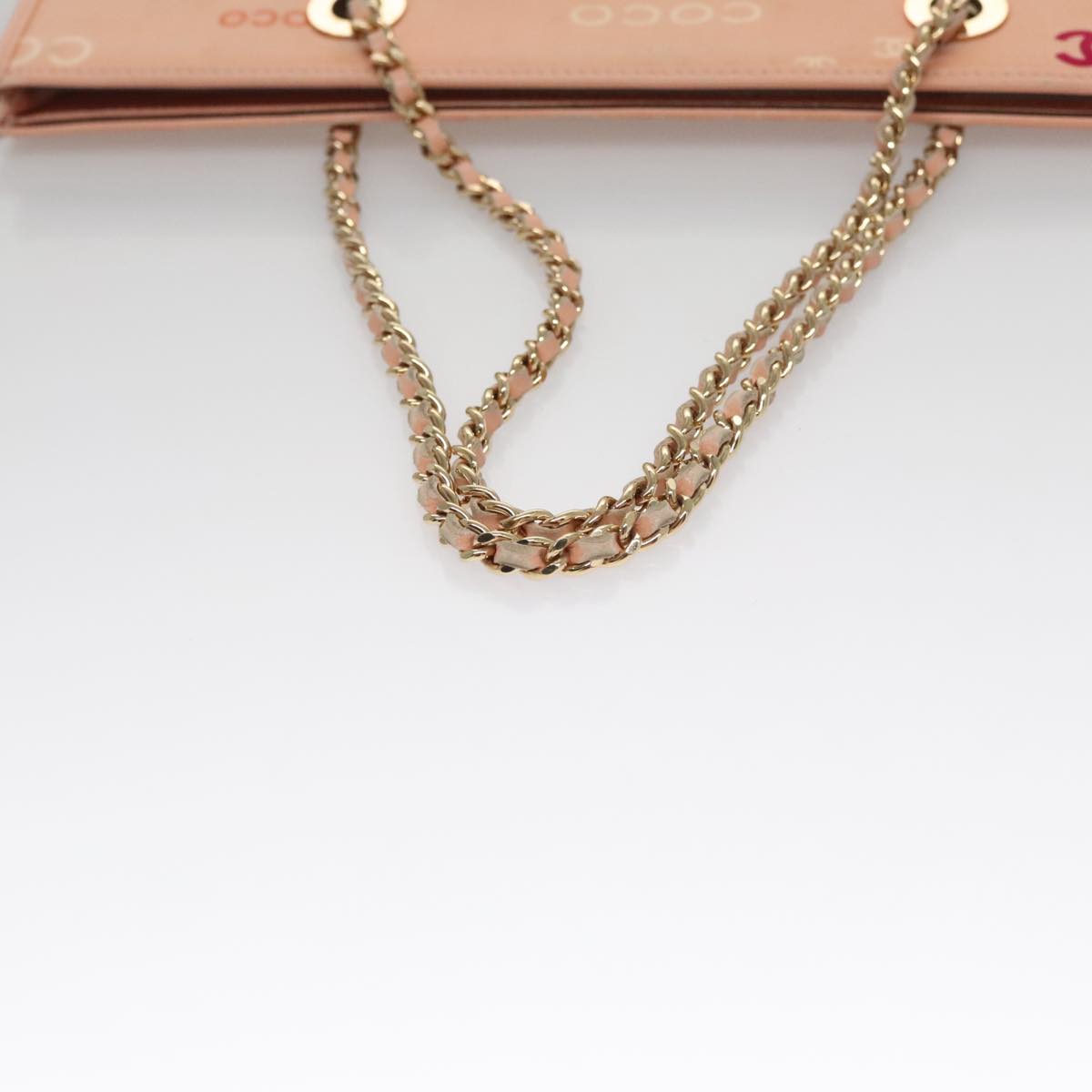 CHANEL Chain COCO Tote Bag Canvas Pink Gold CC Auth 105536