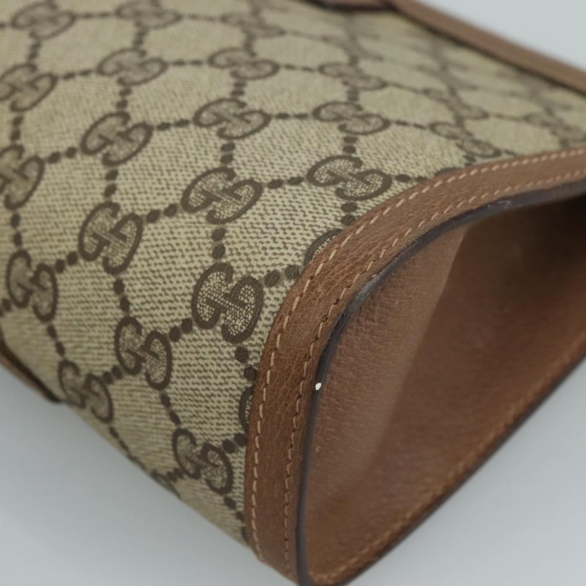 GUCCI GG Supreme Web Sherry Line Clutch Bag PVC Beige Red 89 01 032 Auth 105574