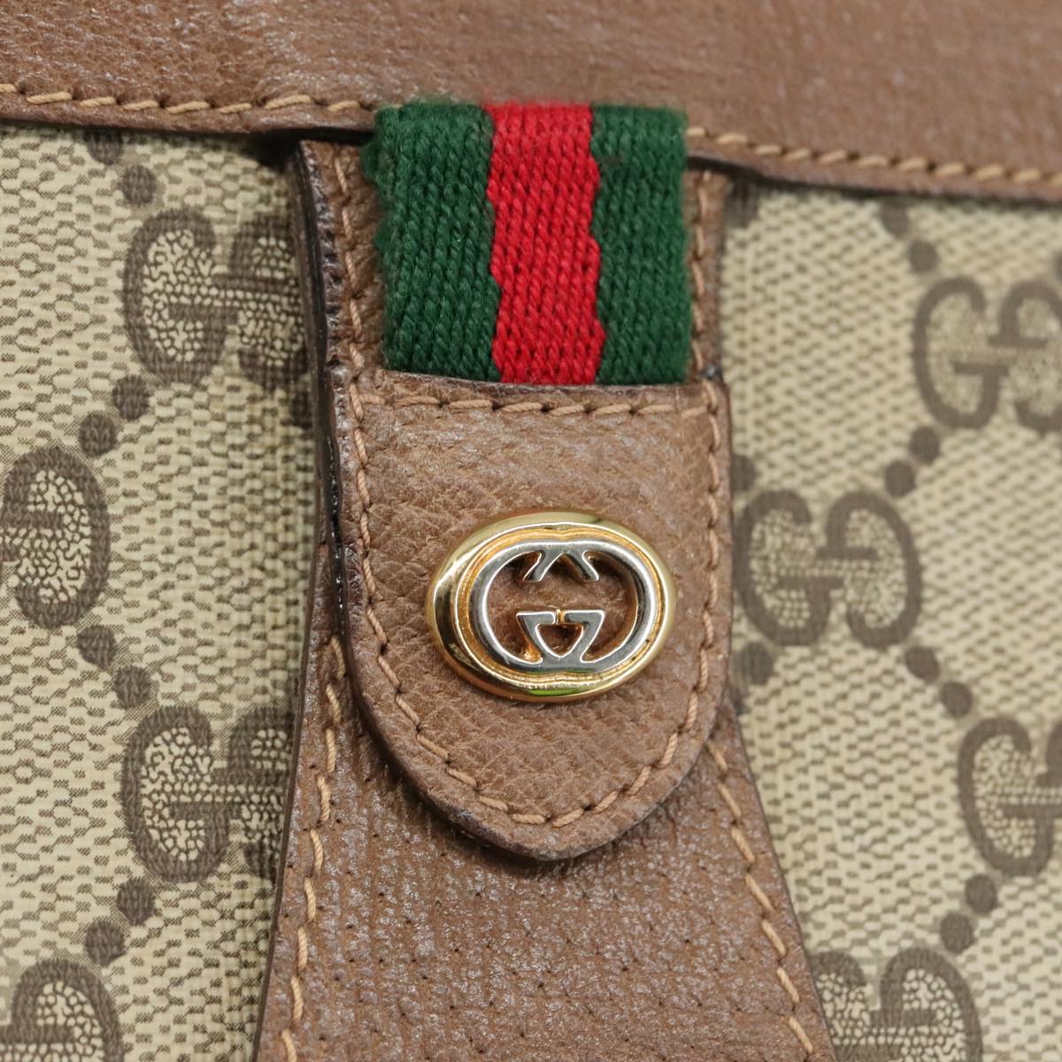 GUCCI GG Supreme Web Sherry Line Clutch Bag PVC Beige Red 89 01 032 Auth 105574