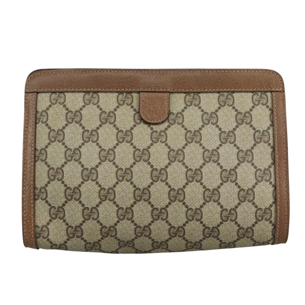GUCCI GG Supreme Web Sherry Line Clutch Bag PVC Beige Red 89 01 032 Auth 105574