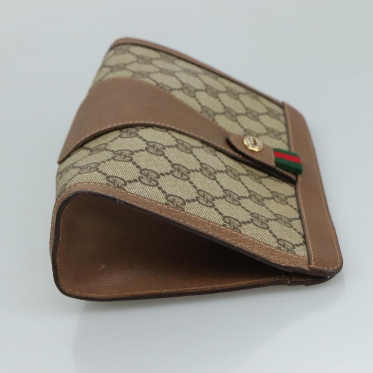 GUCCI GG Supreme Web Sherry Line Clutch Bag PVC Beige Red 89 01 032 Auth 105574