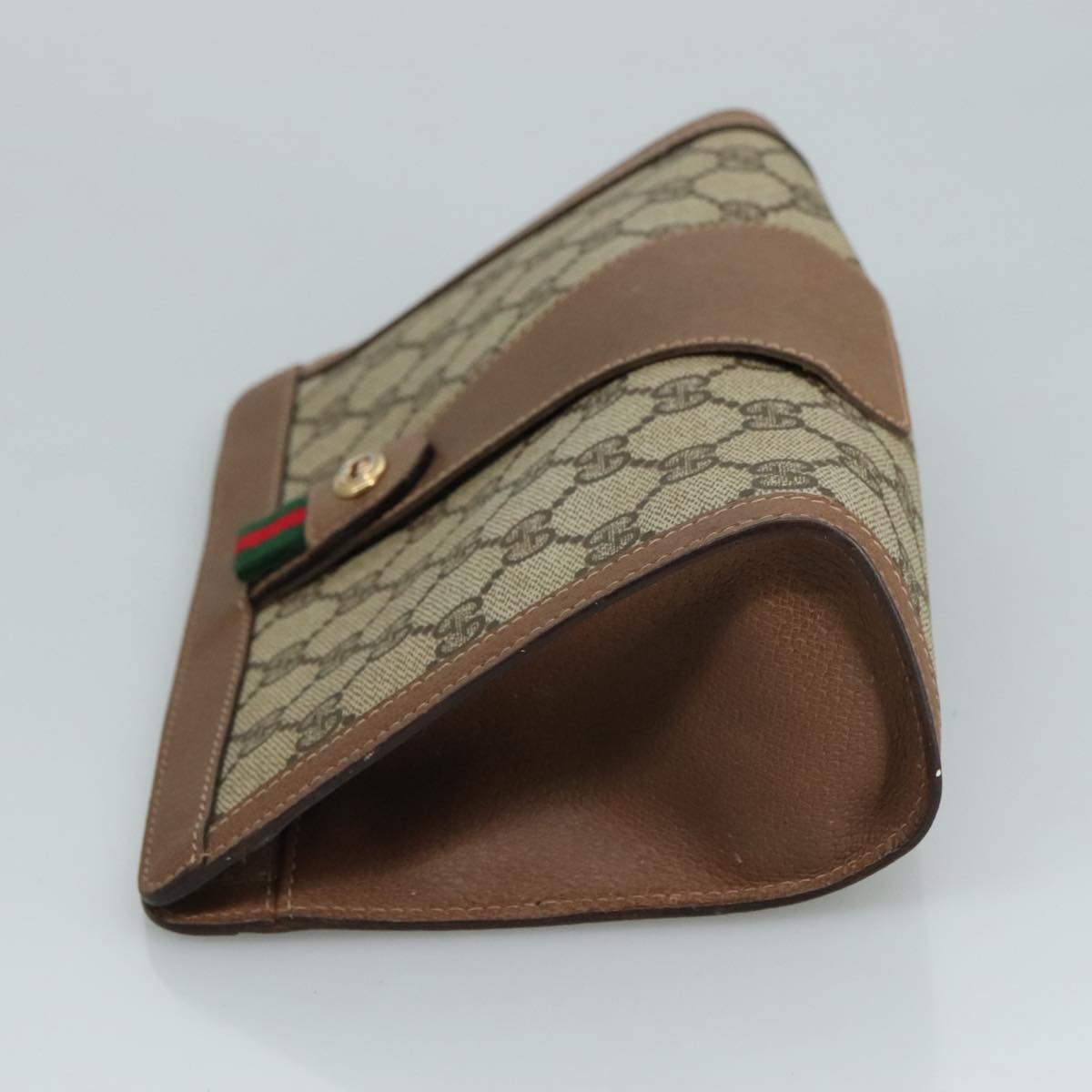 GUCCI GG Supreme Web Sherry Line Clutch Bag PVC Beige Red 89 01 032 Auth 105574